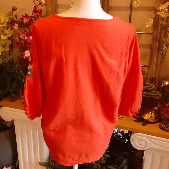 Embroidered Floral Elasticized Dolman Sleeve BOHO Peasant Blouse Size Medium - Picture 4 of 11